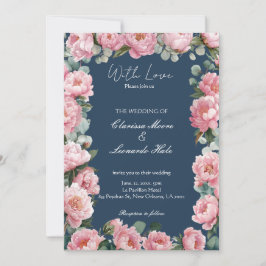 Navy Blush Peony Eucalyptus Wedding Invitation Einladung