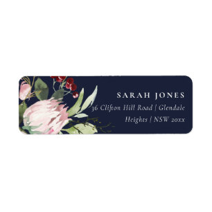 NAVY BLUSH PINK BURGUNDY PROTEA FLORAL ADRESSE