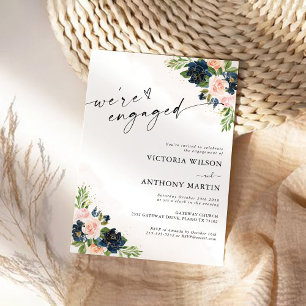 Navy & Blush Pink Floral Wir sind verlobt Einladun Einladung