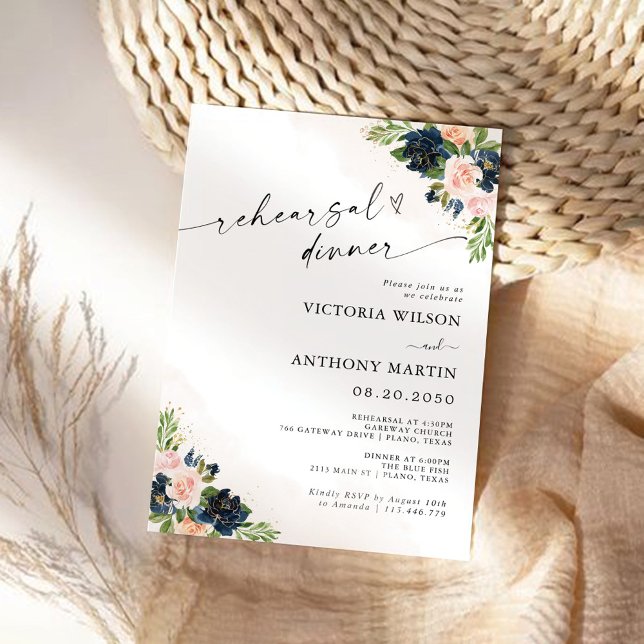 Navy & Blush Pink Probe Dinner Einladung (Von Creator hochgeladen)