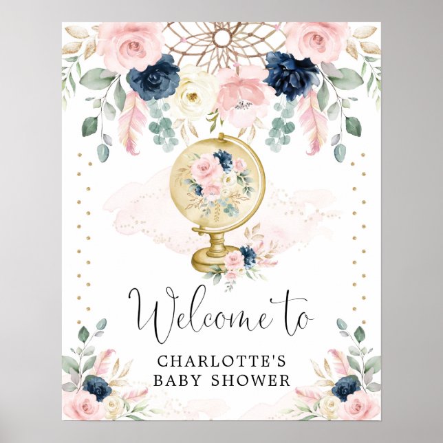 Navy Blush Travel Dreamcatcher Begrüßungswaage Bab Poster (Vorne)