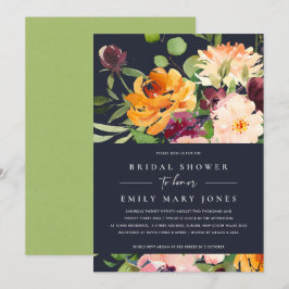 NAVY BLUSH YELLOW ORANGE FLORAL BRAUTPARTY EINLADUNG