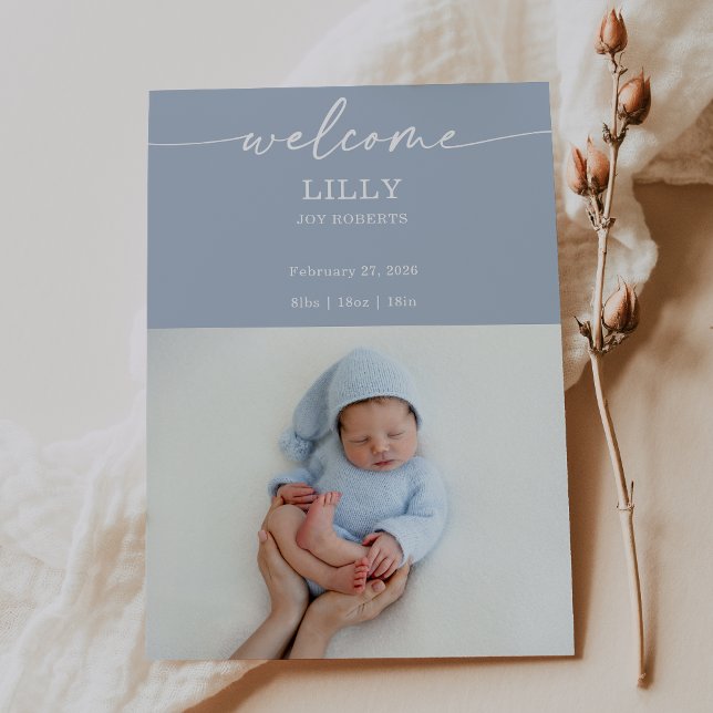 Navy Boho Welcome Baby Photo Announcement Card Einladung (Von Creator hochgeladen)