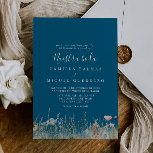 Navy Boho Wildblume Nuestra Boda Wedding Einladung