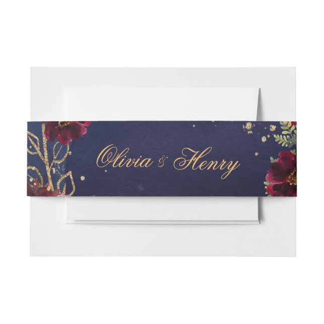 Navy Bordeaux-Hochzeitseinladung Bauchband Einladungsbanderole (Vorderseite Beispiel)