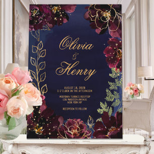 Navy Bordeaux Wedding Einladung