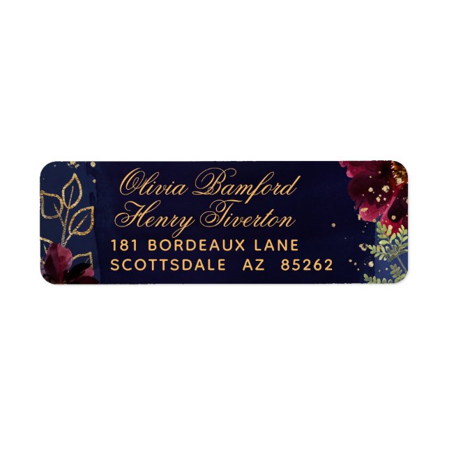 Navy Bordeaux Wedding Einladung Return Address (Vorne)