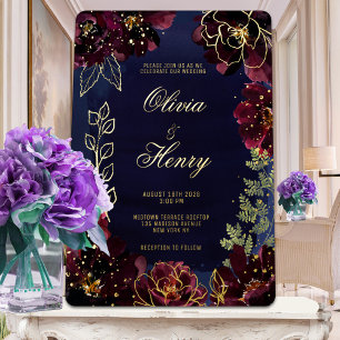 Navy Bordeaux Wedding Gold Folieneinladung