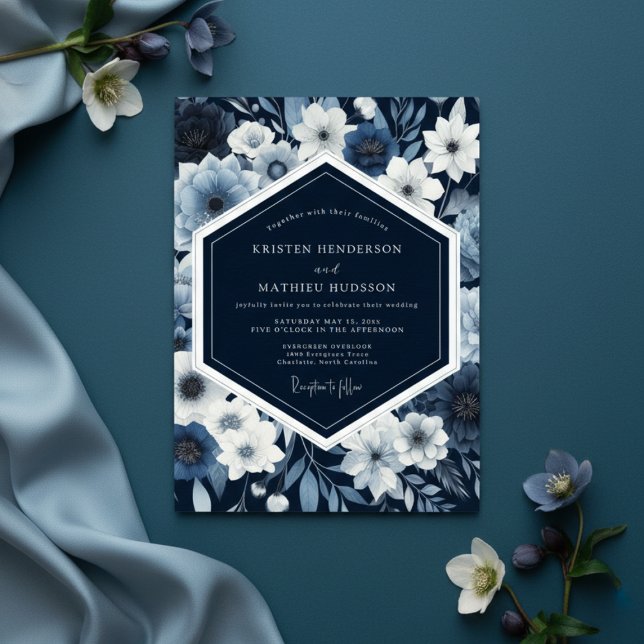 Navy Botanical Whimsy Wedding Einladung (Von Creator hochgeladen)