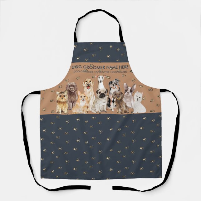 Navy Brown Niedlich Pet Sitter Dog Groomer Schürze (Vorderseite)
