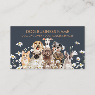 Navy Brown Pups Daisy Blume Hund Groomer Haustier Visitenkarte