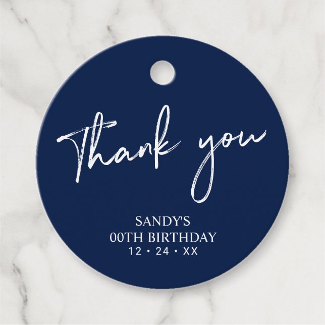 Navy Brush Script Geburtstagsparty Danke Geschenkanhänger (Vorderseite)