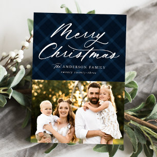 Navy Brushed Plaid Frohe Weihnachten 3 Foto