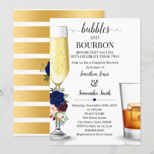 Navy Bubbles & Bourbon bevor ich Paare Dusche  Einladung