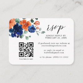 Navy Bue Burnt Orange QR Code Wedding RSVP Begleitkarte