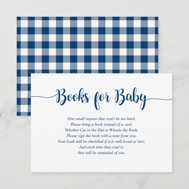 Navy Buffalo Karierte Bücher für Babysteckkarte Begleitkarte (Vorne/Hinten)