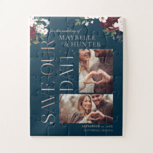 Navy & Burgund Florals Foto Rettete