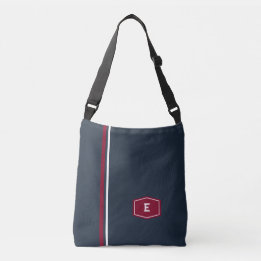 Navy Burgunder Universität Stil Monogramm Tragetaschen Mit Langen Trägern