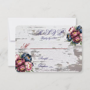 Navy Burgunderrot Rosa Pfingstrose Gold Hochzeit R RSVP Karte