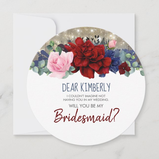 Navy Burgundy Blush werden Sie meine Bridesmaid se Einladung (Vorderseite)