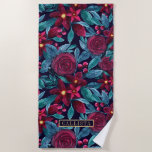 Navy Burgundy Christmas Floral Watercolor Monogram Strandtuch<br><div class="desc">Dieses elegante und moderne Weihnachtsbild ist perfekt für das festliche Ambiente. Es ist mit handgemalten Beerenburgund, gelben und aquamarinen, grünen Blume, Heiligbeeren und Blätter auf marinebasischem Hintergrund ausgestattet. Es ist schick, hübsch, künstlerisch und einzigartig, das perfekte Design für Ihre Familie und Freunde. Stilisieren Sie mit dieser handbemalten und originalen Aquarellblume,...</div>