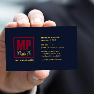 Navy Burgundy Gold Square Monogram Visitenkarte