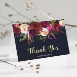 Navy Burgundy Marsala Wedding Vielen Dank Dankeskarte<br><div class="desc">ÄNDERBARE HINTERGRUNDFARBE Bohemische Art Wedding Dankeschön Card mit Aquarellbildern von Bordeaux, Marsala, Rot und Rosa Bronze und Rose mit Federn Akzent auf marineblau Hintergrund. Dies ist ideal für Herbst/Herbst/Winter, Blumenveranstaltungen und Böhmerische Veranstaltungen. Matching-Elemente sind ebenfalls verfügbar. * Bitte klicken Sie auf den Button "Anpassen", um Farbe, Schriftart und Größe zu...</div>