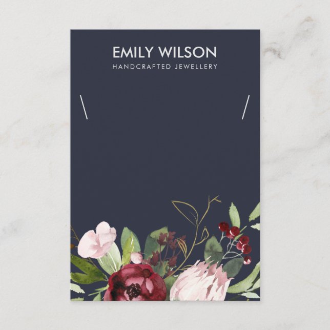 NAVY BURGUNDY PROTEA FLORAL NECKLACE DISPLAY CARD BEGLEITKARTE (Vorderseite)