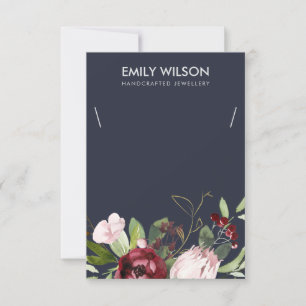 NAVY BURGUNDY PROTEA FLORAL NECKLACE DISPLAY CARD DANKESKARTE