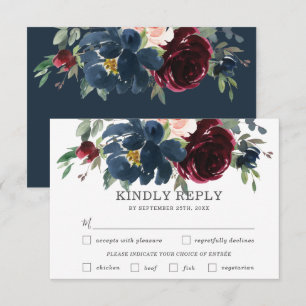 Navy Burgundy Rosa Blumenzwiebelgericht UAWG RSVP Karte