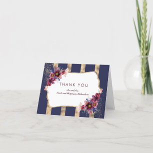 Navy Burgundy und Gold Floral Stripes Vielen Dank Dankeskarte