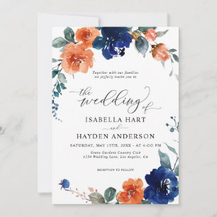 Navy Burnt Orange Floral Rust Orange Boho Hochzeit Einladung