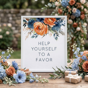 Navy Burnt Orange Florale Favor Zeichen Hochzeit Poster
