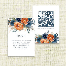 Navy Burnt Orange Florals Wedding  RSVP Karte