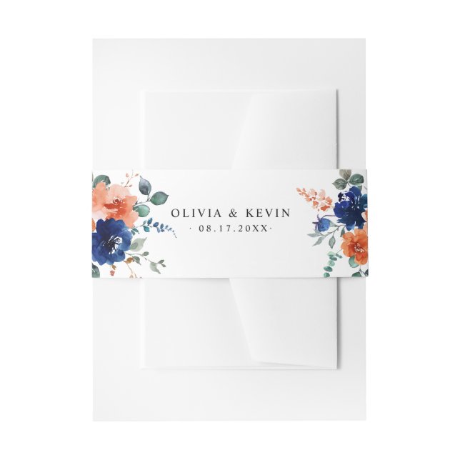 Navy Burnt Orange Hochzeit im Herbst Einladungsbanderole (Vorderseite Beispiel)