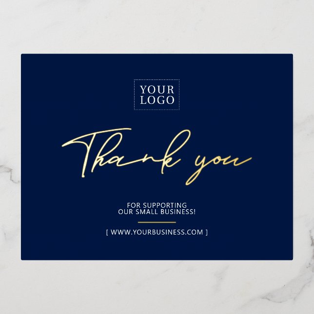 Navy Business Logo Danke Beilage Folie Einladungspostkarte (Vorderseite)