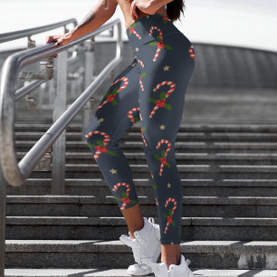 Navy Candy Cane Holly Weihnachten Ferien Capri Leggings