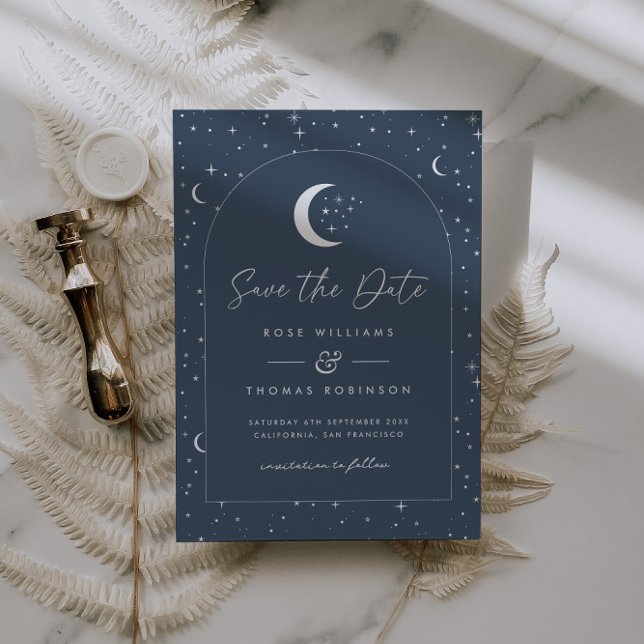 Navy Celestial Arched Save the Date (Zazzle Navy Celestial Arched Save The Date)