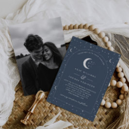 Navy Celestial Arched Wedding Invitation Foto Einladung