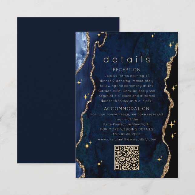 Navy Celestial Gold Hochzeit  Begleitkarte (Vorne/Hinten)
