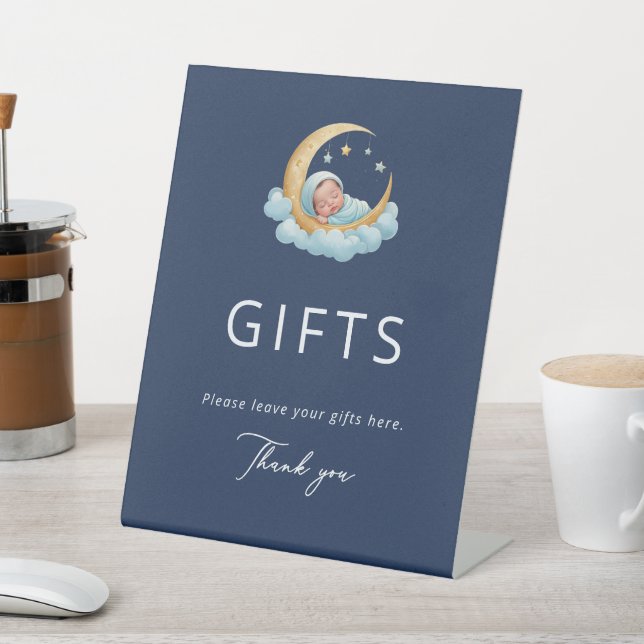 Navy Celestial Moon Baby Shower Gifts  Sockelschild (In SItu)