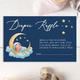 Navy Celestial Moon Baby Stars Diaper Raffle Card Begleitkarte