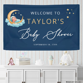 Navy Celestial Moon Stars Baby Shower Banner