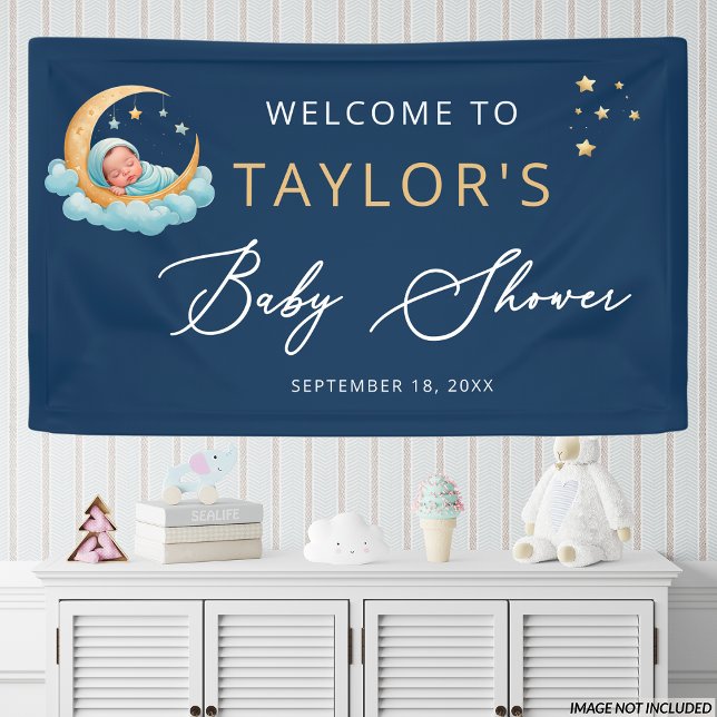 Navy Celestial Moon Stars Baby Shower Banner (Von Creator hochgeladen)