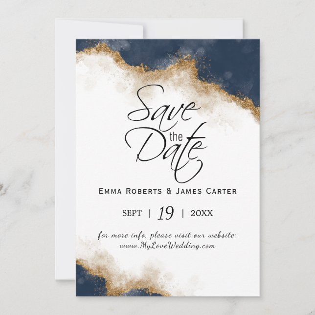 Navy Celestial Save the Date Card (Vorderseite)