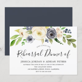 Navy Champagne Watercolor Blume Probe Dinner Einladung