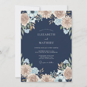 Navy Champagner-Dahlie-Hochzeit Einladung