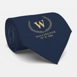 Navy Champagner Gold Lorbeer Monogramm Hochzeitsda Krawatte