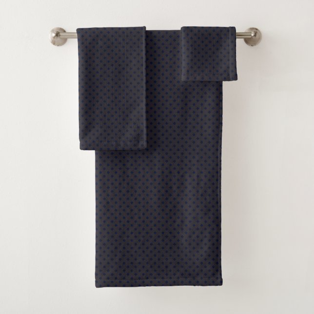 Navy & Charcoal Diamond Polka Dots Elegantes Muste Badhandtuch Set (Insitu)