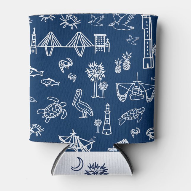 Navy Charleston Toile Muster Can Cooler Dosenkühler (Vorderseite)